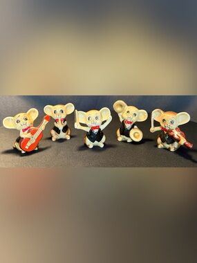 Vintage MCM Anthropomorphic Mouse Band Figurines Set of 5 Taiwan Bone China Mice